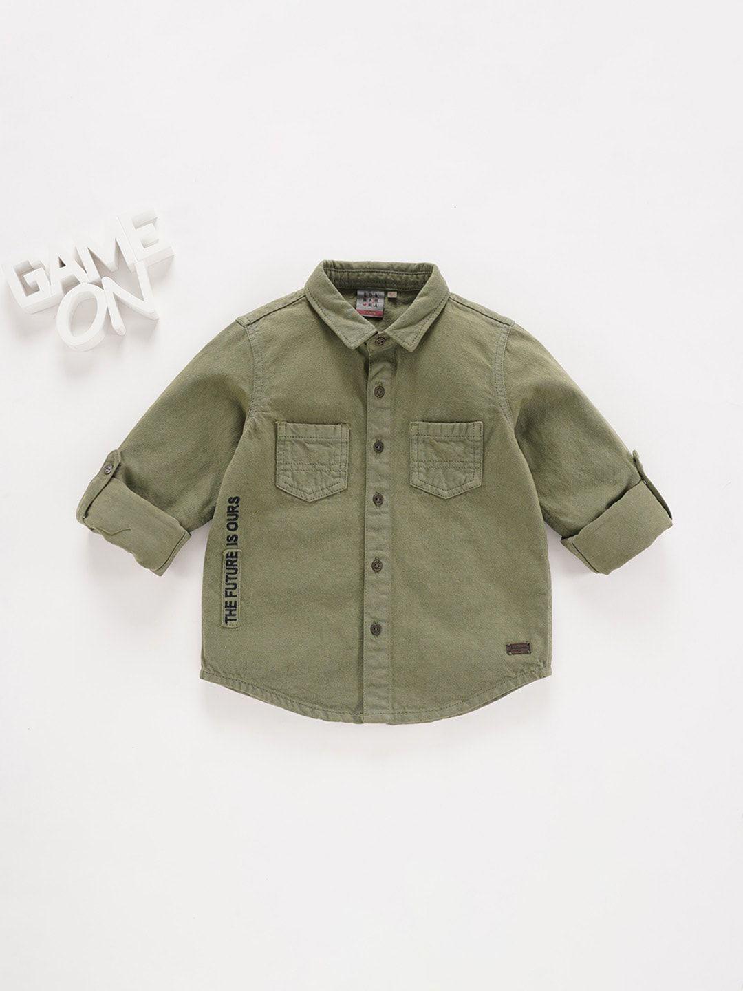 ed-a-mamma boys olive green opaque casual shirt