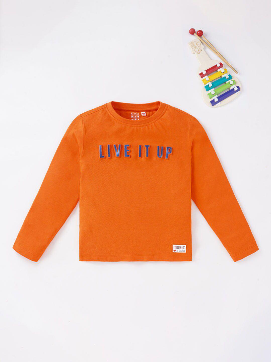 ed-a-mamma boys orange typography printed t-shirt