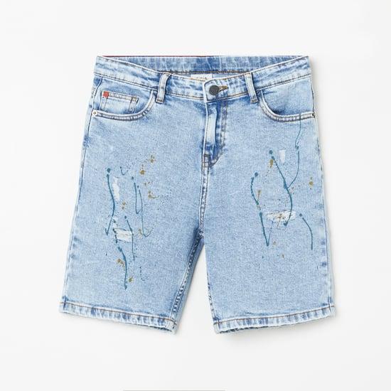 ed-a-mamma boys paint splattered distressed denim shorts