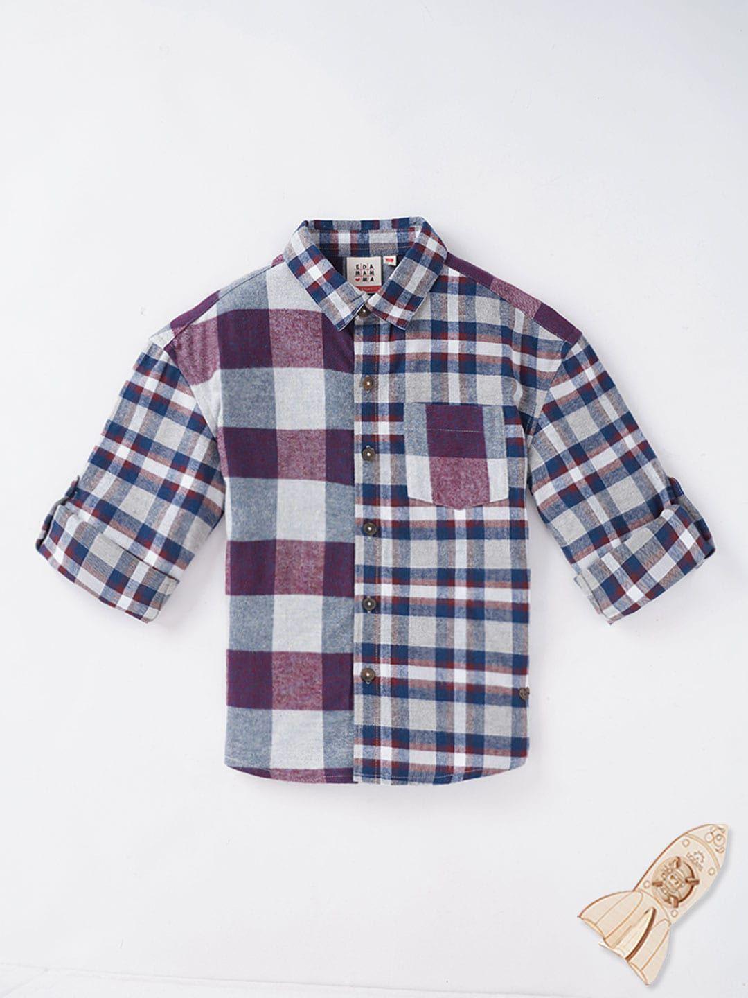 ed-a-mamma boys purple buffalo checks opaque checked casual shirt