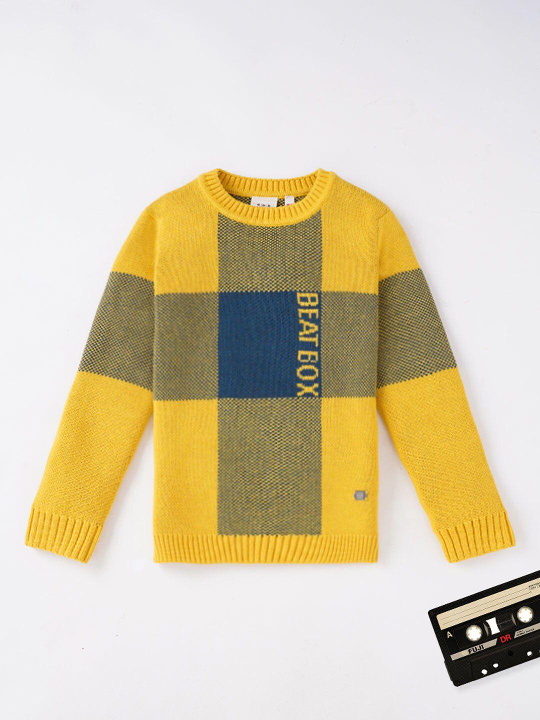 ed-a-mamma boys yellow & blue colourblocked pullover