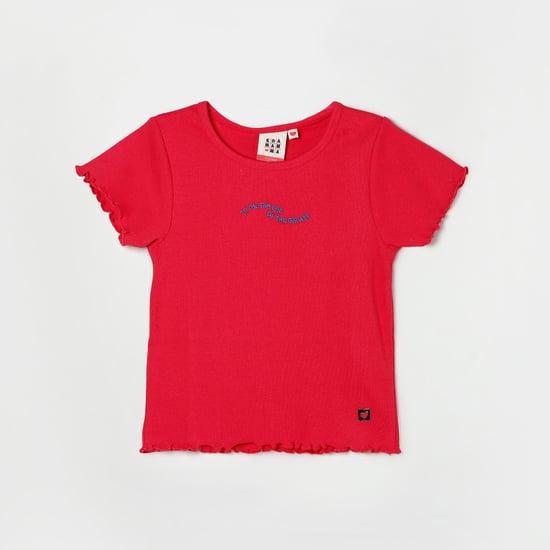 ed-a-mamma girls embroidered short sleeve top with lettuce trim