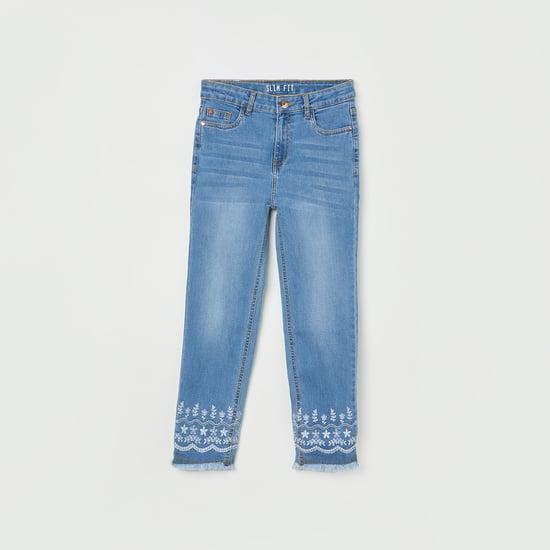 ed-a-mamma girls embroidered slim fit mid-wash jeans