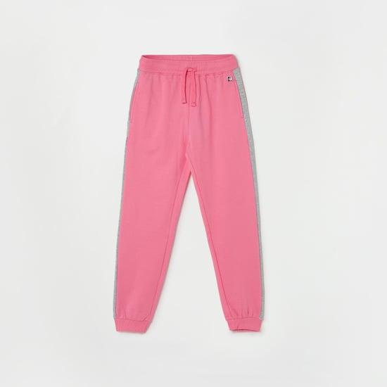 ed-a-mamma girls solid drawstring waist joggers with side taping