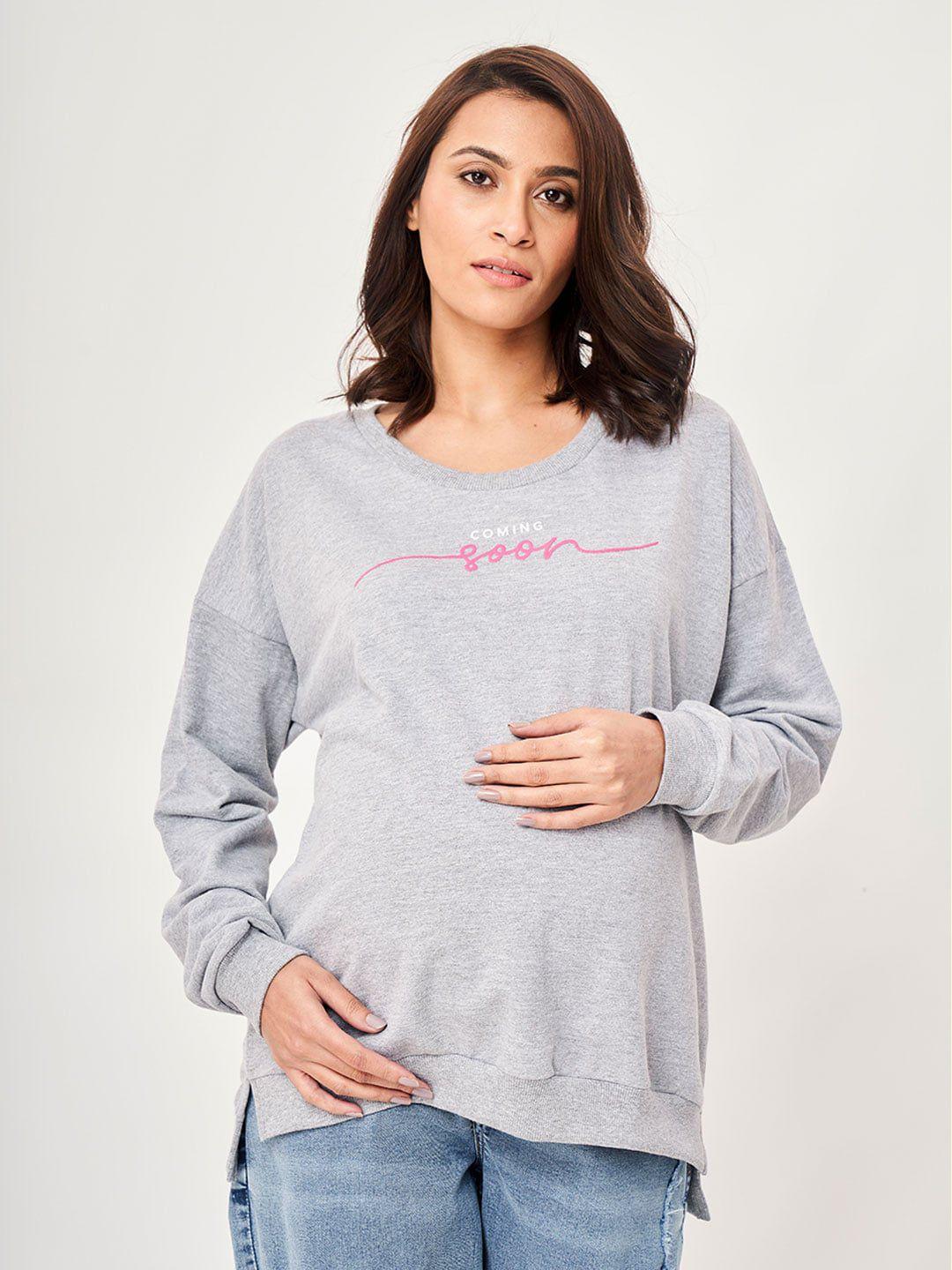 ed-a-mamma grey extended sleeves placement print top