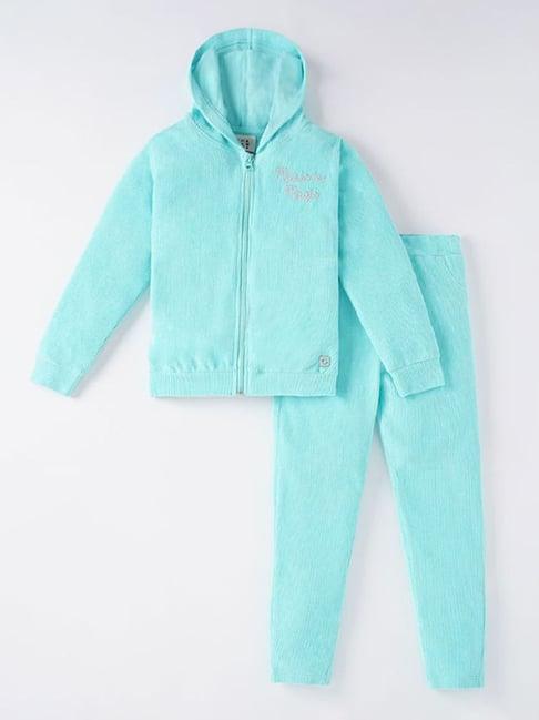 ed-a-mamma kids aqua blue cotton embroidered full sleeves sweatshirt set