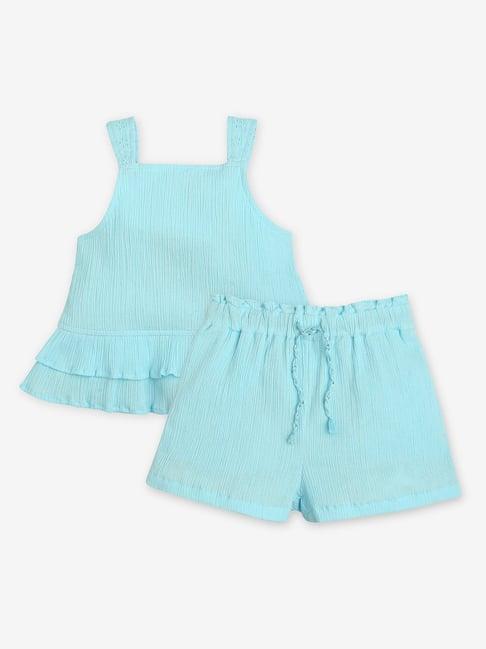 ed-a-mamma kids aqua blue solid top with shorts