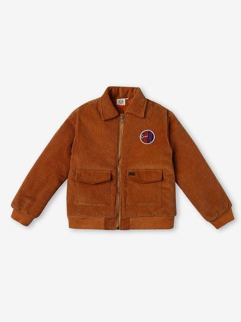 ed-a-mamma kids beige solid full sleeves bomber jacket
