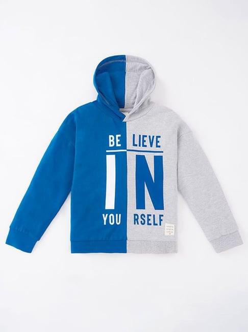 ed-a-mamma kids blue & grey cotton printed full sleeves hoodie