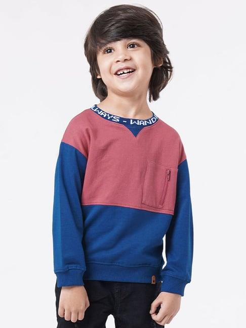 ed-a-mamma kids blue & pink cotton color block full sleeves sweatshirt
