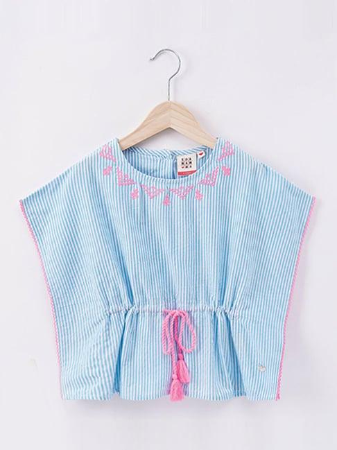 ed-a-mamma kids blue & pink cotton embroidered top