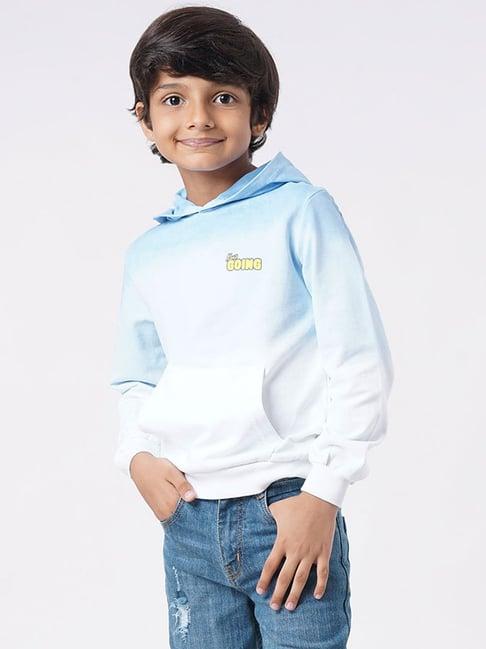 ed-a-mamma kids blue & white cotton color block full sleeves hoodie
