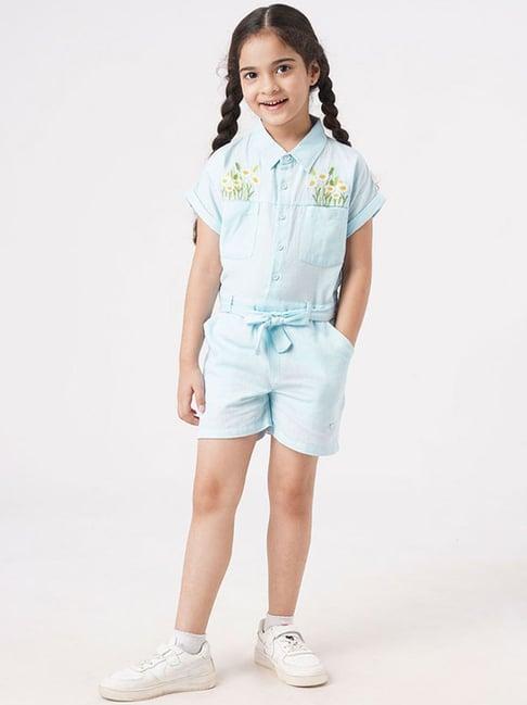 ed-a-mamma kids blue cotton embroidered jumpsuit