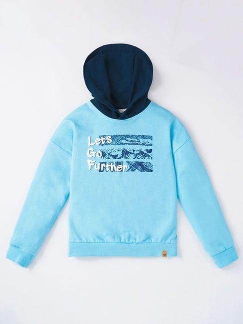 ed-a-mamma kids blue cotton printed full sleeves hoodie