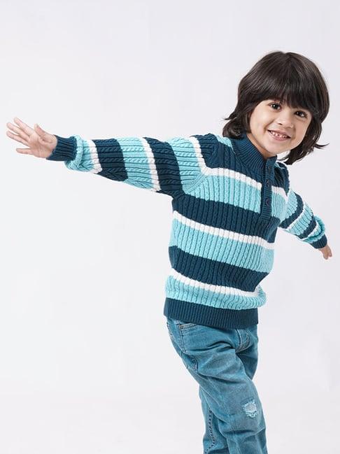 ed-a-mamma kids blue cotton striped full sleeves sweater