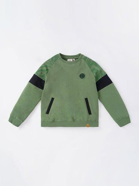 ed-a-mamma kids green & black cotton color block full sleeves sweatshirt