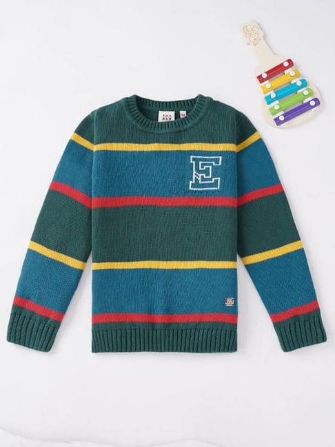 ed-a-mamma kids green & blue striped full sleeves sweater