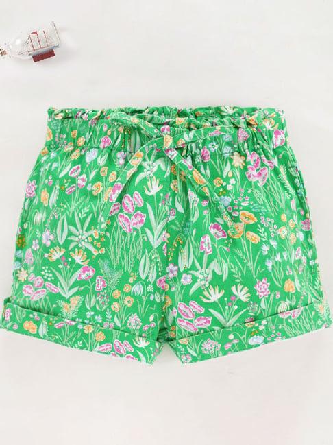 ed-a-mamma kids green & pink cotton floral print shorts