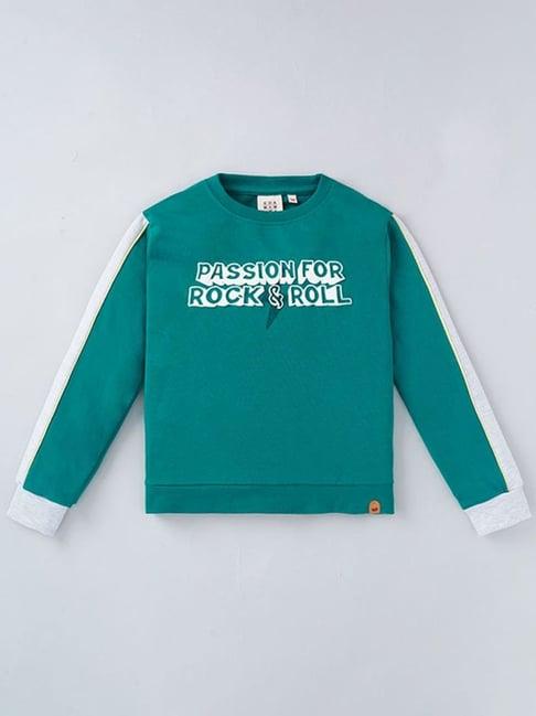 ed-a-mamma kids green & white cotton printed full sleeves sweatshirt