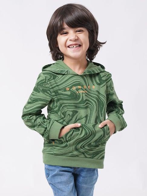 ed-a-mamma kids green cotton printed full sleeves hoodie