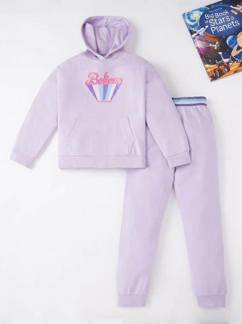 ed-a-mamma kids lavender printed full sleeves hoodie with joggers