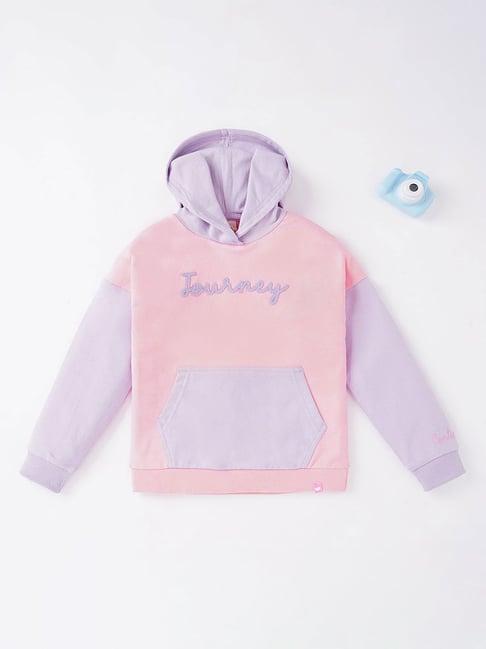 ed-a-mamma kids light pink & purple printed full sleeves  hoodie