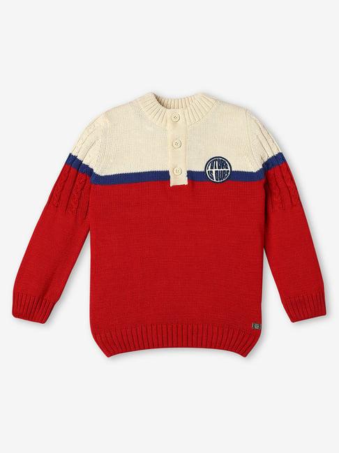 ed-a-mamma kids maroon & beige self design full sleeves sweater