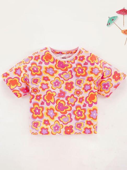ed-a-mamma kids multicolor cotton floral print t-shirt