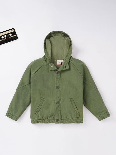 ed-a-mamma kids olive solid full sleeves hooded jacket