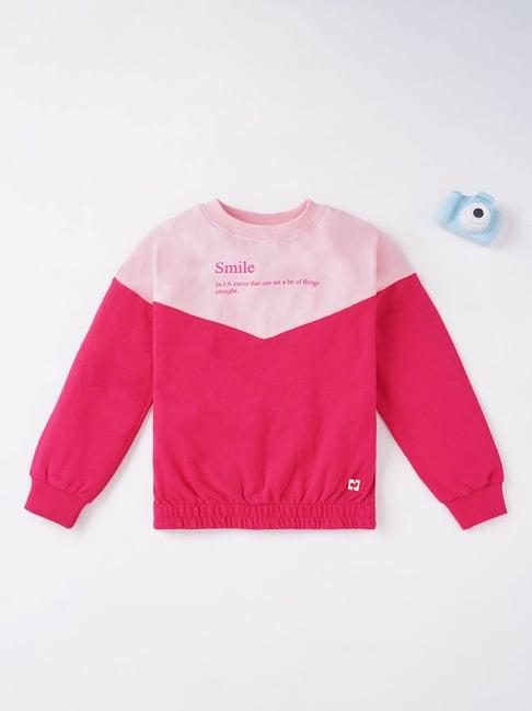ed-a-mamma kids pink color block full sleeves  sweatshirt