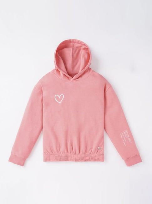 ed-a-mamma kids pink cotton embroidered full sleeves hoodie