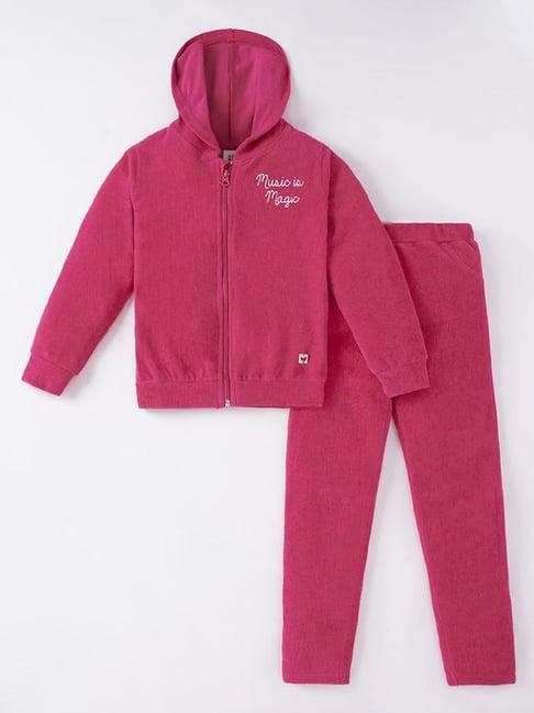 ed-a-mamma kids pink cotton embroidered full sleeves sweatshirt set