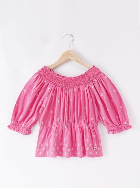 ed-a-mamma kids pink cotton embroidered full sleeves top