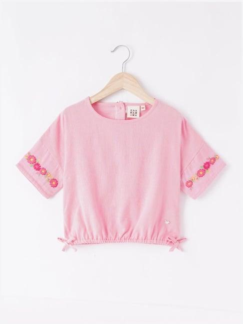 ed-a-mamma kids pink cotton embroidered top