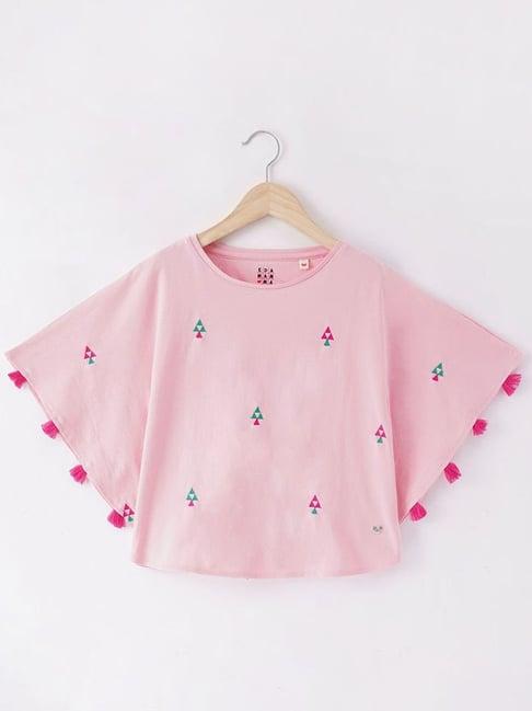 ed-a-mamma kids pink cotton embroidered top