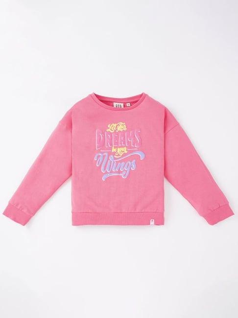 ed-a-mamma kids pink cotton printed full sleeves sweatshirt