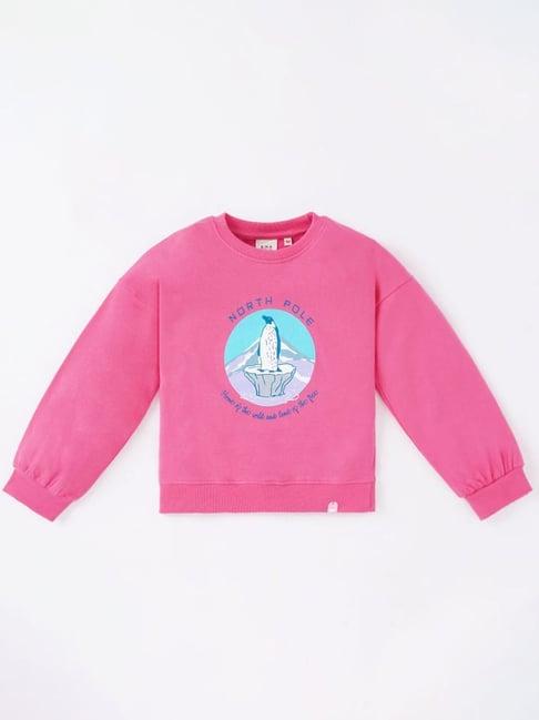 ed-a-mamma kids pink cotton printed full sleeves sweatshirt