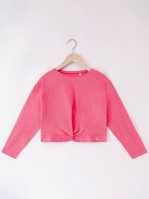 ed-a-mamma kids pink cotton regular fit full sleeves t-shirt