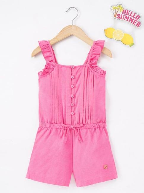 ed-a-mamma kids pink cotton regular fit jumpsuit