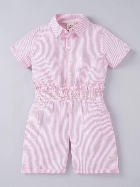 ed-a-mamma kids pink cotton striped jumpsuit