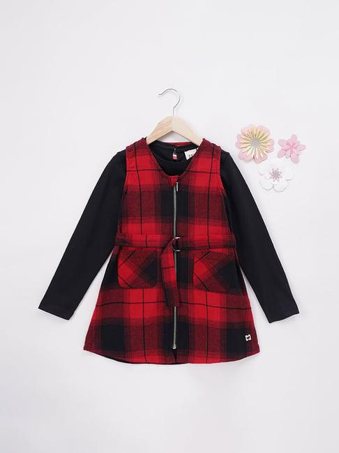 ed-a-mamma kids red & black checks dress with t-shirt