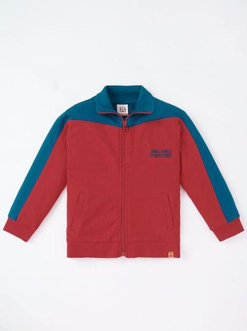 ed-a-mamma kids red & blue cotton color block full sleeves jacket