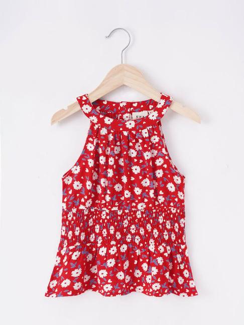 ed-a-mamma kids red & white floral print top