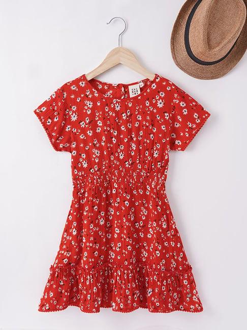 ed-a-mamma kids red floral print  dress