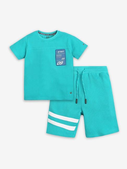 ed-a-mamma kids sea green textured t-shirt with shorts