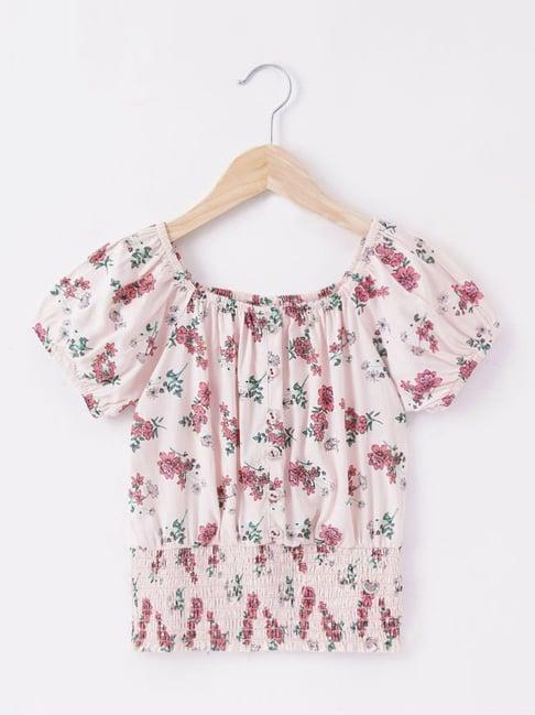 ed-a-mamma kids white & pink floral print top