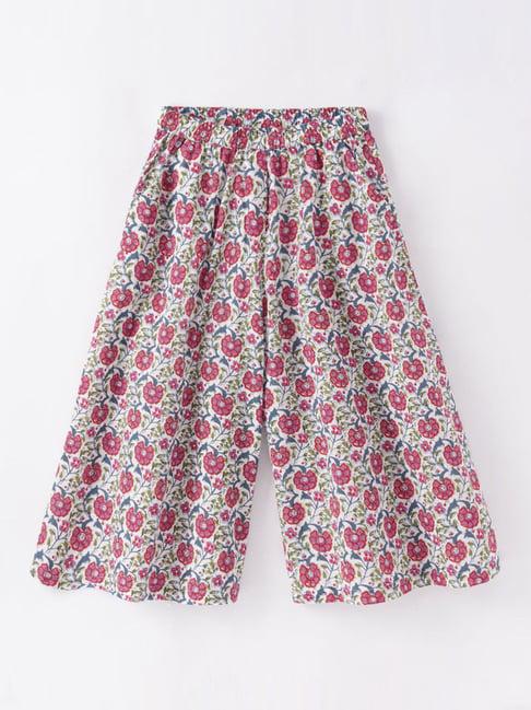 ed-a-mamma kids white & red cotton floral print culottes pants