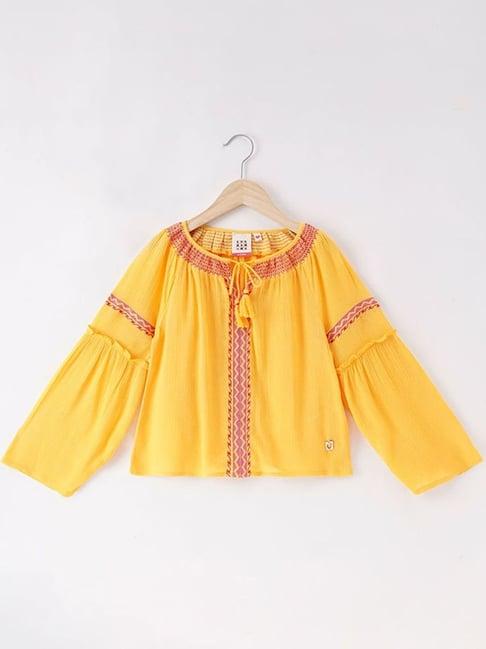 ed-a-mamma kids yellow & red cotton embroidered full sleeves top