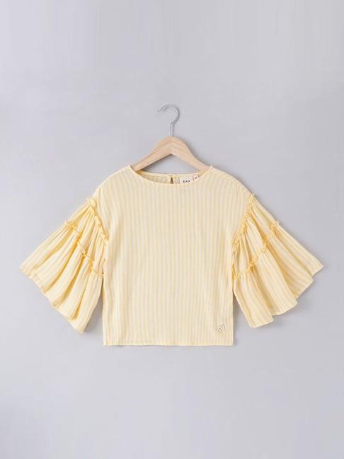 ed-a-mamma kids yellow & white cotton striped full sleeves top