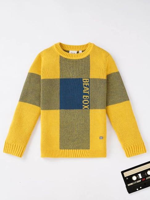 ed-a-mamma kids yellow checks full sleeves sweater